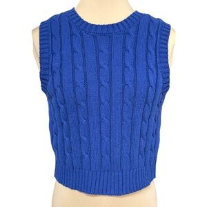 top vest XS/S CABANA by Crown & Ivy blue cable sleeveless round neck 60% cotton